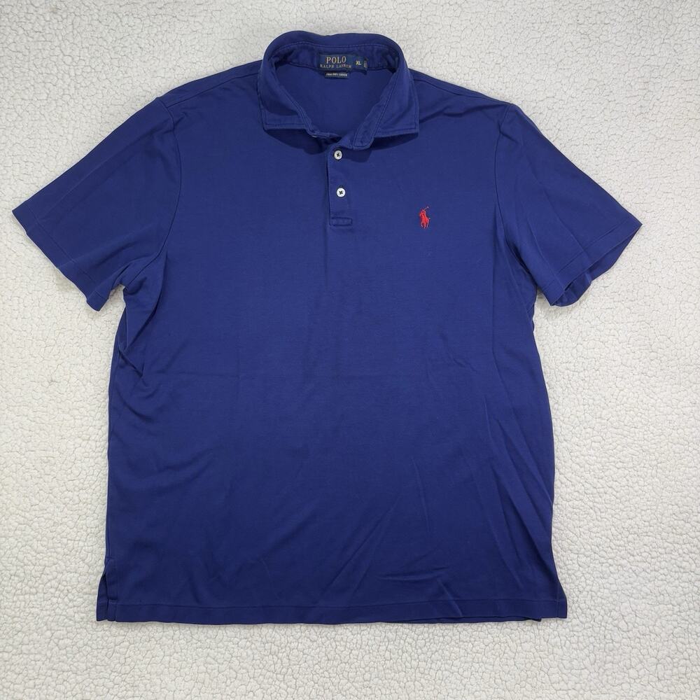 Polo Ralph Lauren Pima Soft Touch Short Sleeve Polo Shirt‎ Mens XL Blue Red Pony